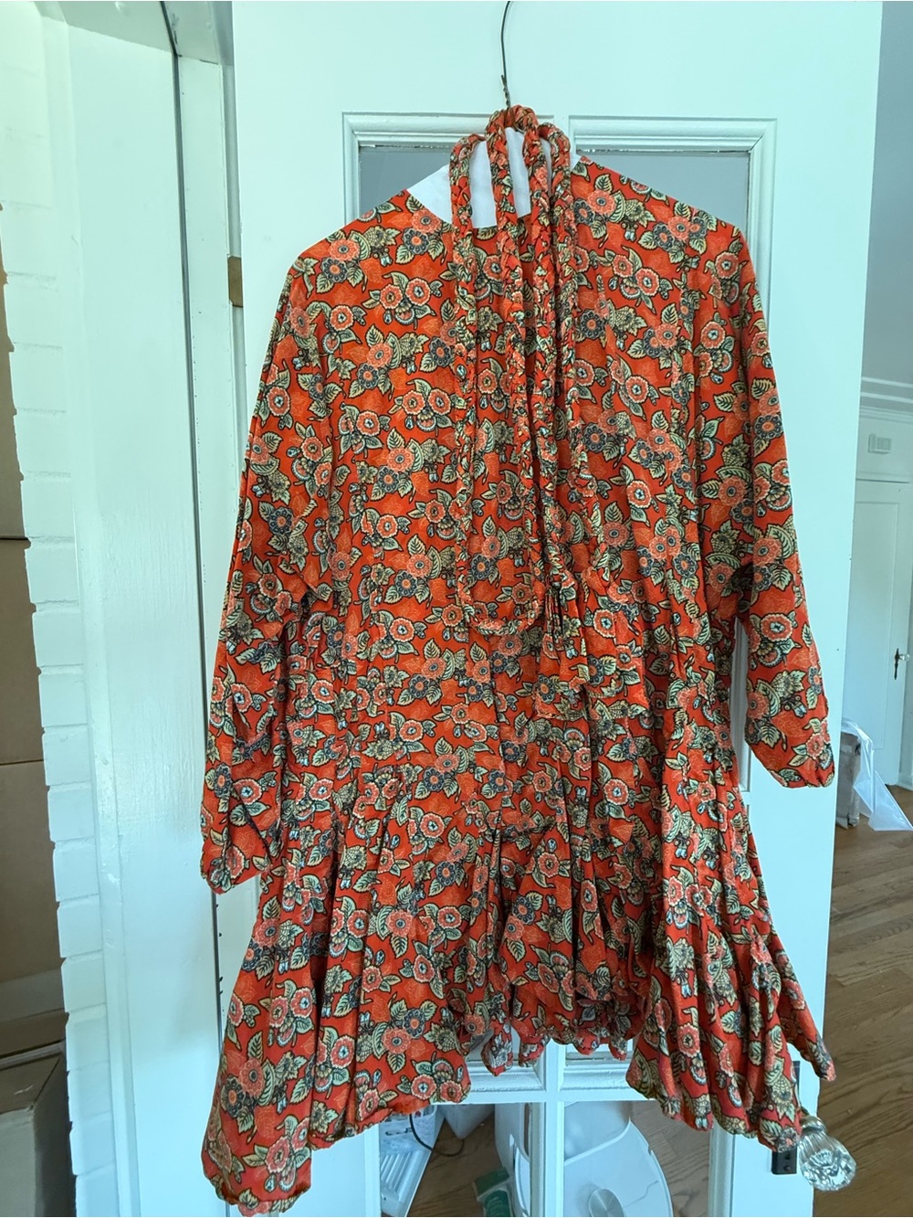Rhode Resort Floral Orange Floral Long Sleeve Mini Dress